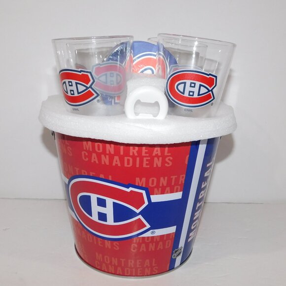 NHL Montreal Canadiens Hockey Ice Bucket 4 Glasses Bottle Opener coaster Set NEW - Picture 3 of 8